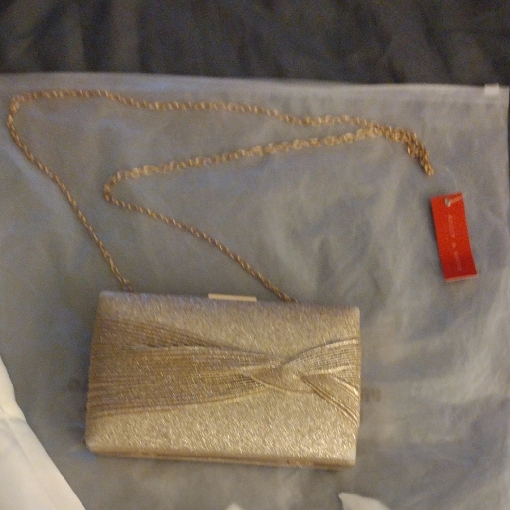 Kelly & Katie Gold Shimmer Clutch with Chain